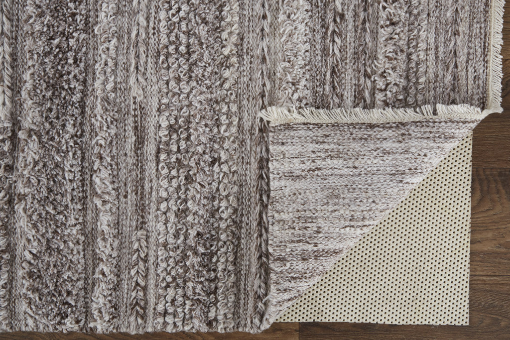 10' X 14' Gray Silver And Ivory Striped Hand Woven Stain Resistant Area Rug