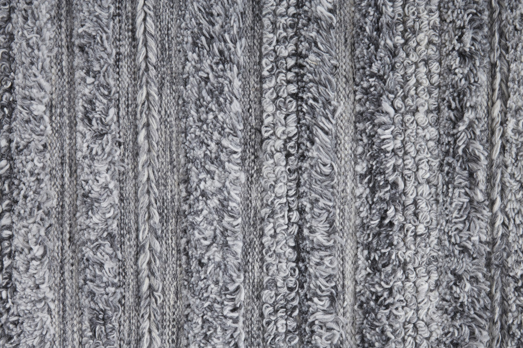 10' X 14' Gray Silver And Ivory Striped Hand Woven Stain Resistant Area Rug
