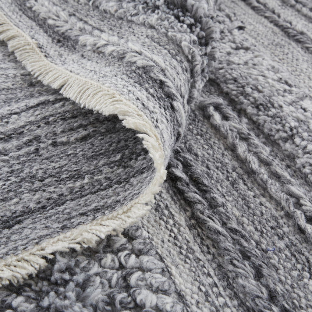 10' X 14' Gray Silver And Ivory Striped Hand Woven Stain Resistant Area Rug
