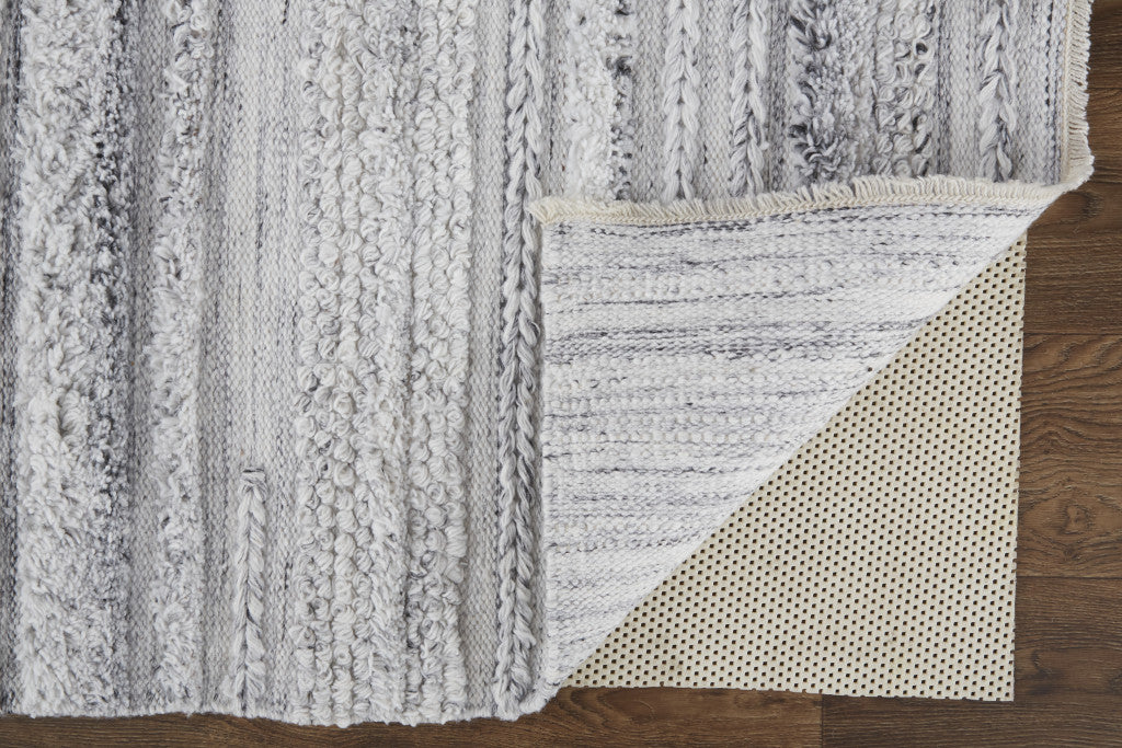 10' X 14' Gray Silver And Ivory Striped Hand Woven Stain Resistant Area Rug