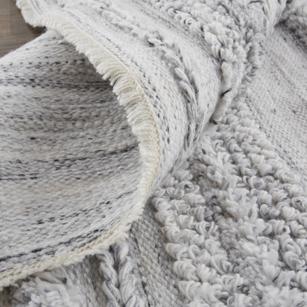 10' X 14' Gray Silver And Ivory Striped Hand Woven Stain Resistant Area Rug