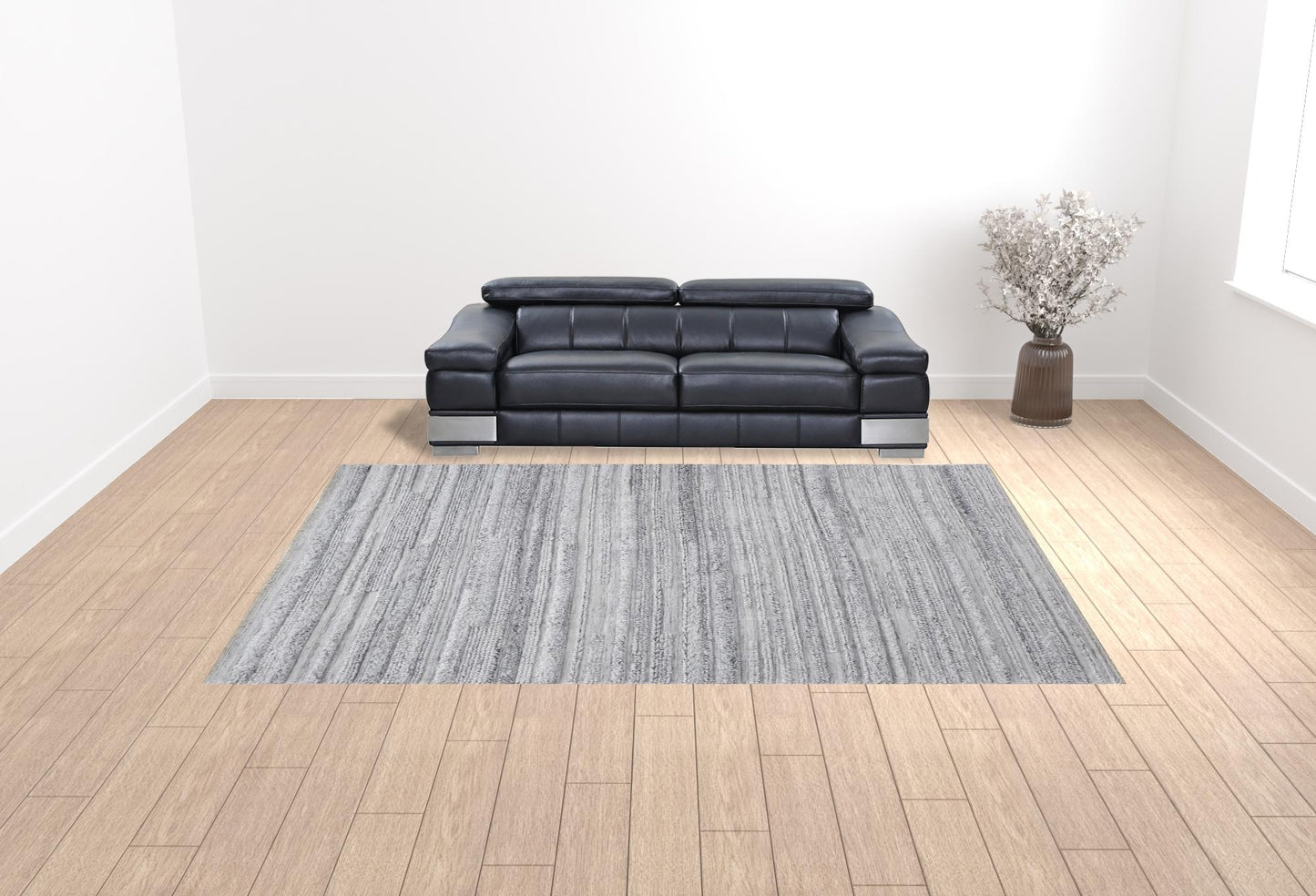 10' X 14' Gray Silver And Ivory Striped Hand Woven Stain Resistant Area Rug
