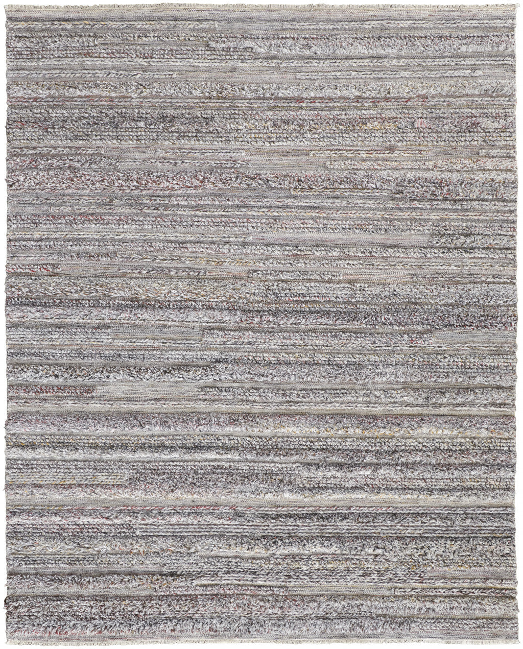 10' X 14' Gray Silver And Ivory Striped Hand Woven Stain Resistant Area Rug