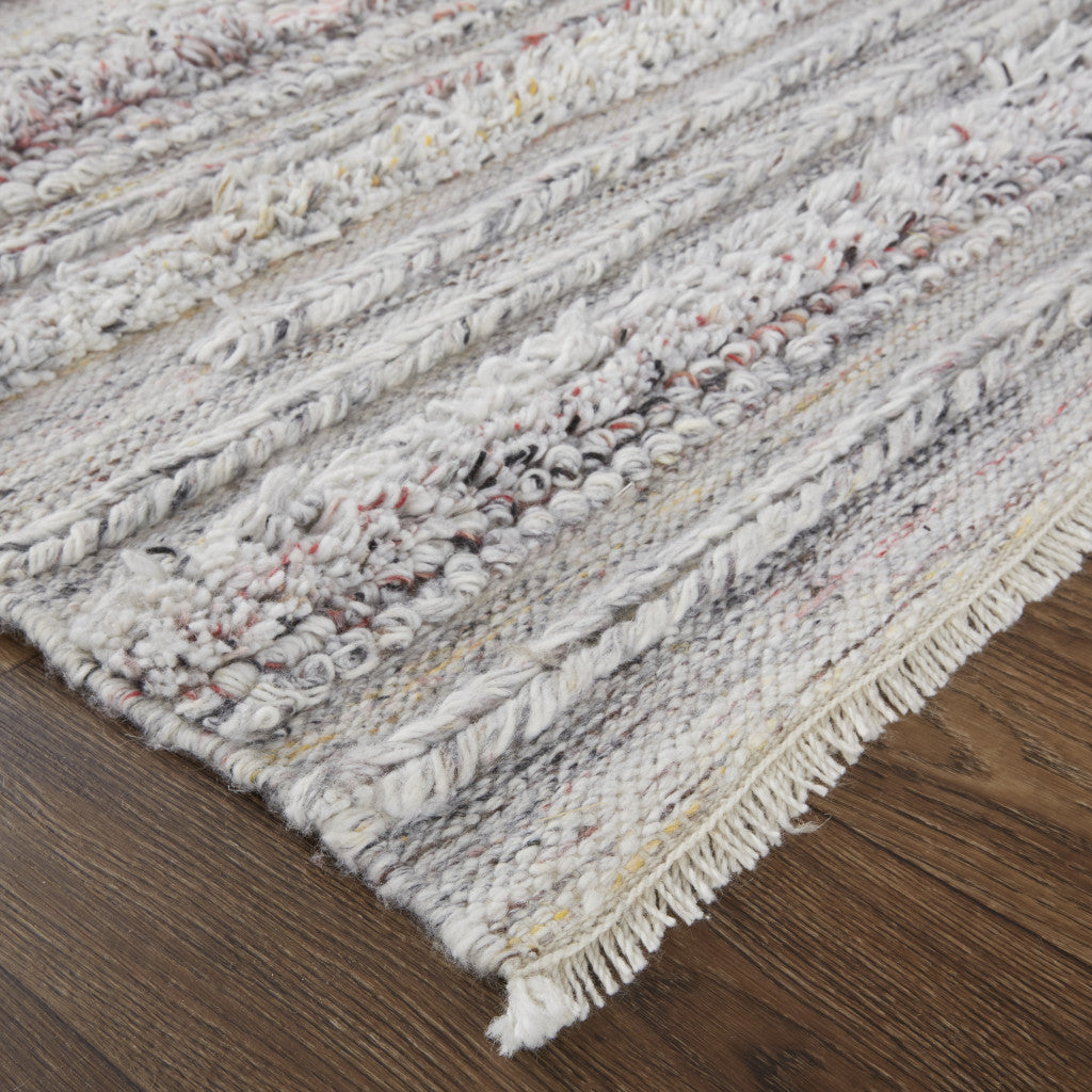 10' X 14' Gray Silver And Ivory Striped Hand Woven Stain Resistant Area Rug
