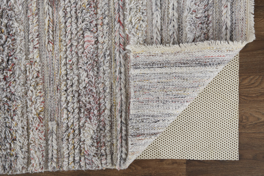 10' X 14' Gray Silver And Ivory Striped Hand Woven Stain Resistant Area Rug