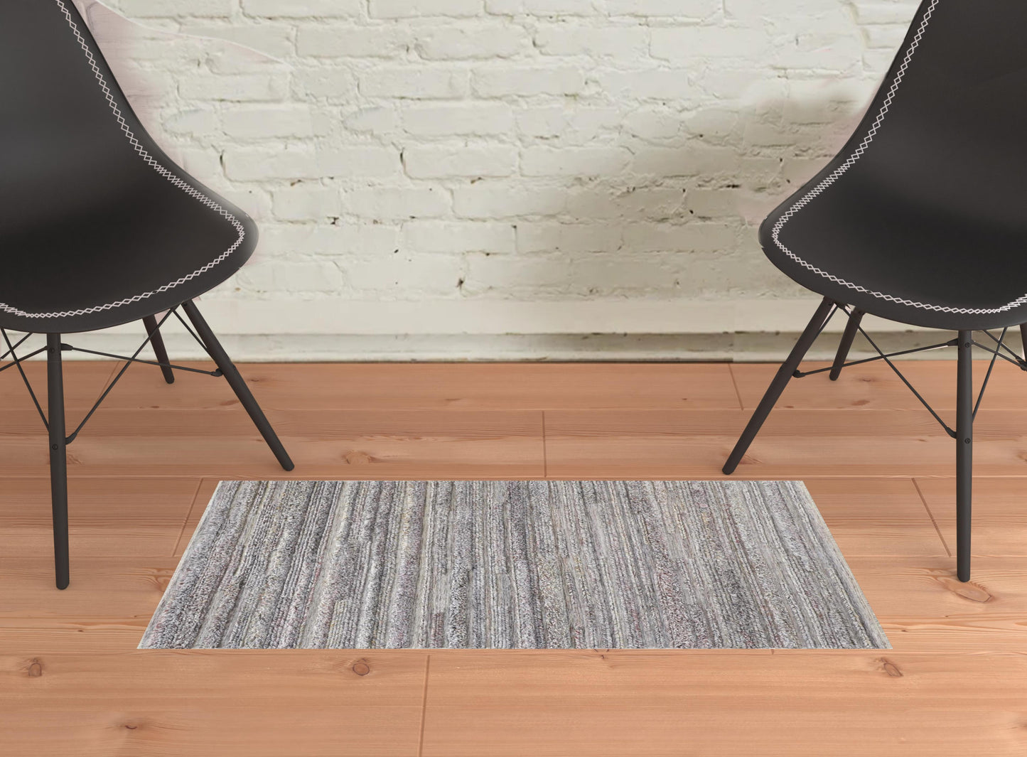 10' X 14' Gray Silver And Ivory Striped Hand Woven Stain Resistant Area Rug