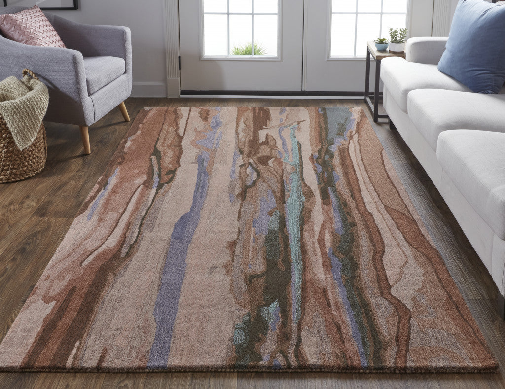 8' X 10' Blue Red And Ivory Wool Abstract Tufted Handmade Stain Resistant Area Rug
