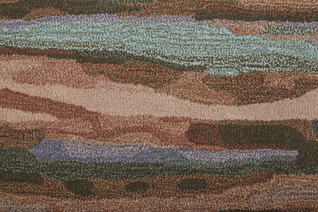 8' X 10' Blue Red And Ivory Wool Abstract Tufted Handmade Stain Resistant Area Rug