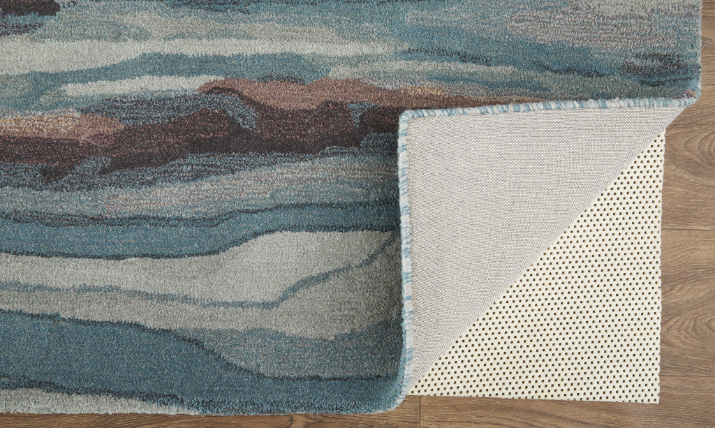 8' X 10' Blue Red And Ivory Wool Abstract Tufted Handmade Stain Resistant Area Rug