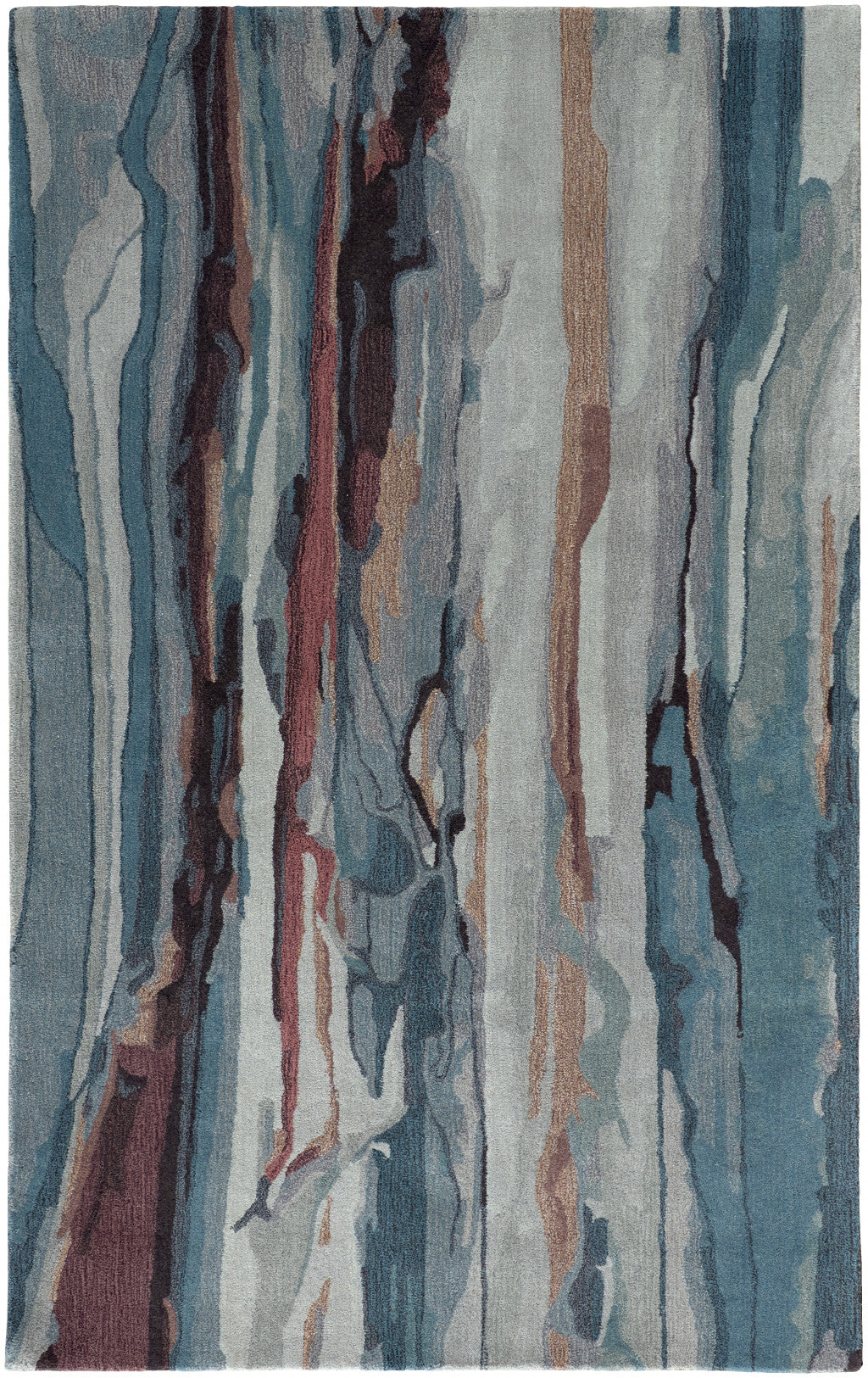 8' X 10' Blue Red And Ivory Wool Abstract Tufted Handmade Stain Resistant Area Rug