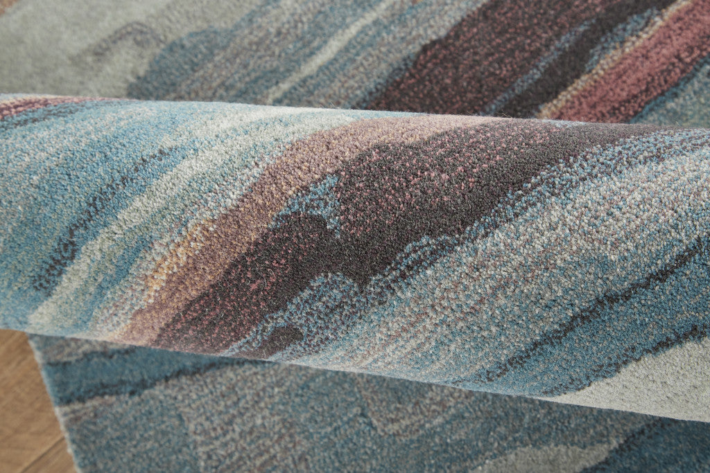 8' X 10' Blue Red And Ivory Wool Abstract Tufted Handmade Stain Resistant Area Rug