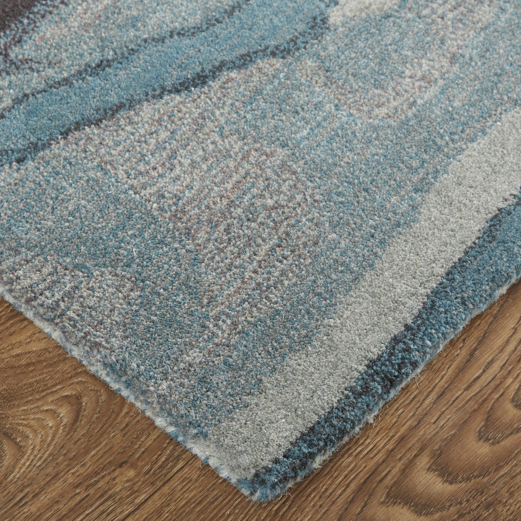 8' X 10' Blue Red And Ivory Wool Abstract Tufted Handmade Stain Resistant Area Rug