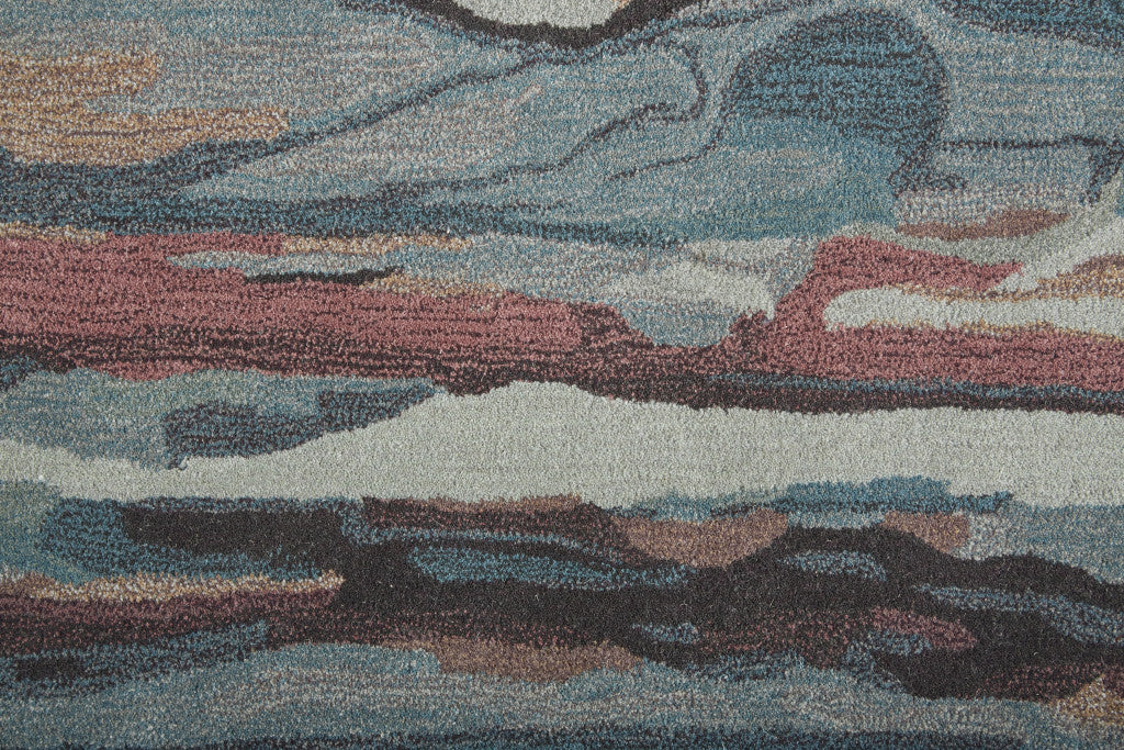 8' X 10' Blue Red And Ivory Wool Abstract Tufted Handmade Stain Resistant Area Rug