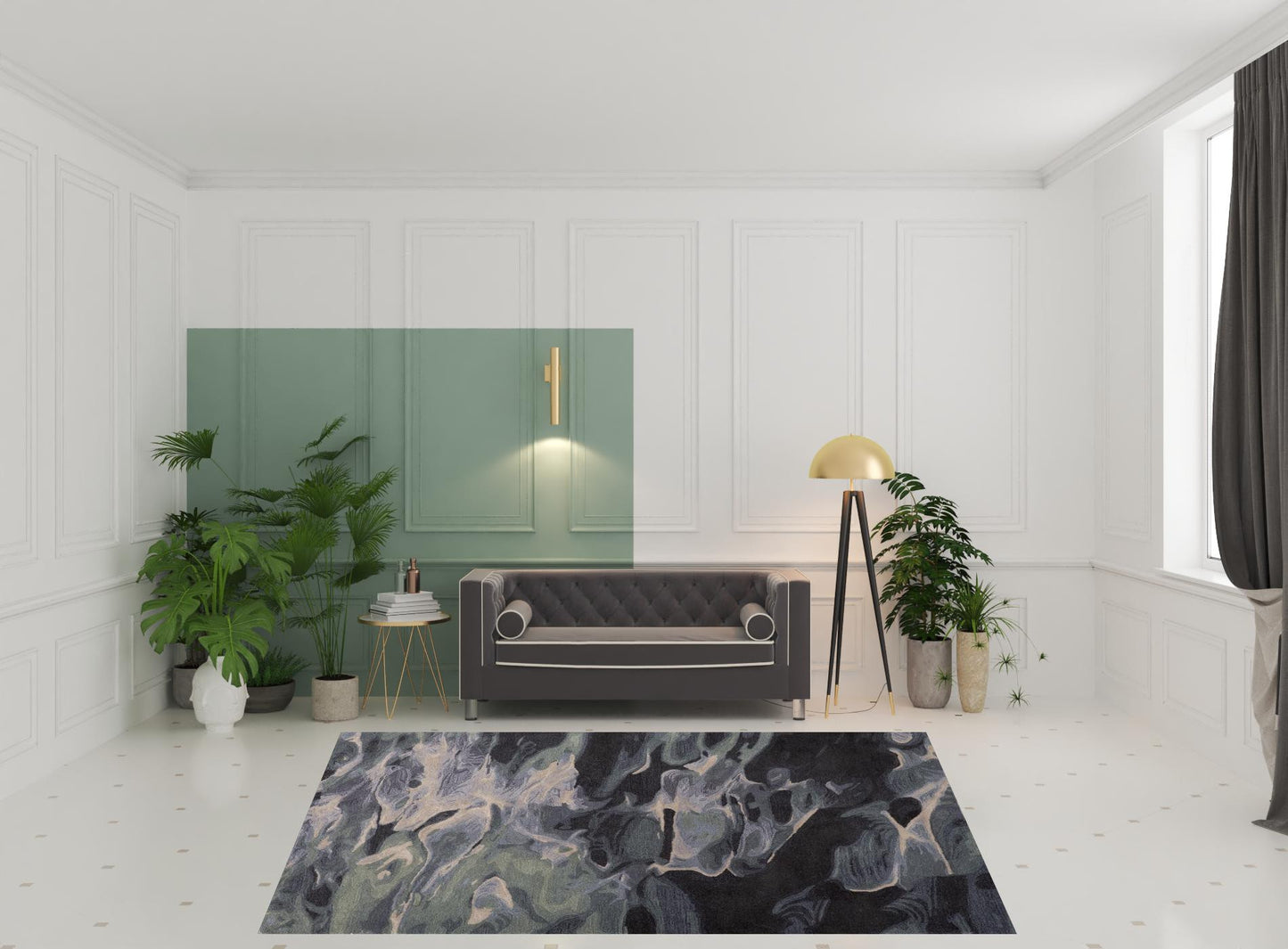 4' X 6' Green Blue And Black Wool Abstract Tufted Handmade Stain Resistant Area Rug