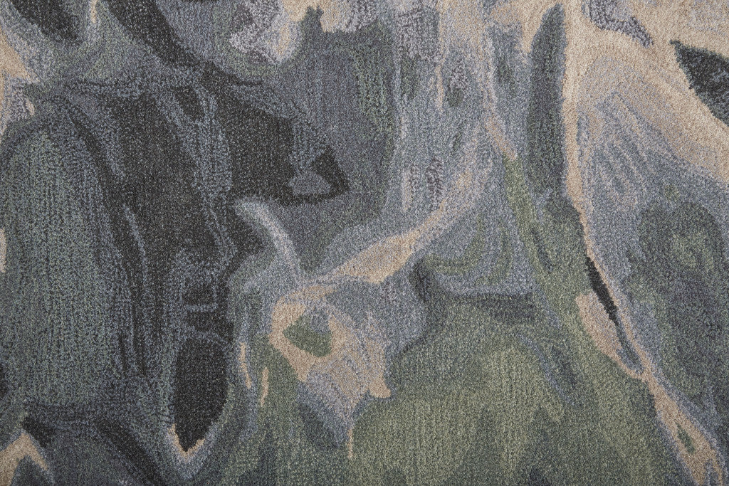 4' X 6' Green Blue And Black Wool Abstract Tufted Handmade Stain Resistant Area Rug