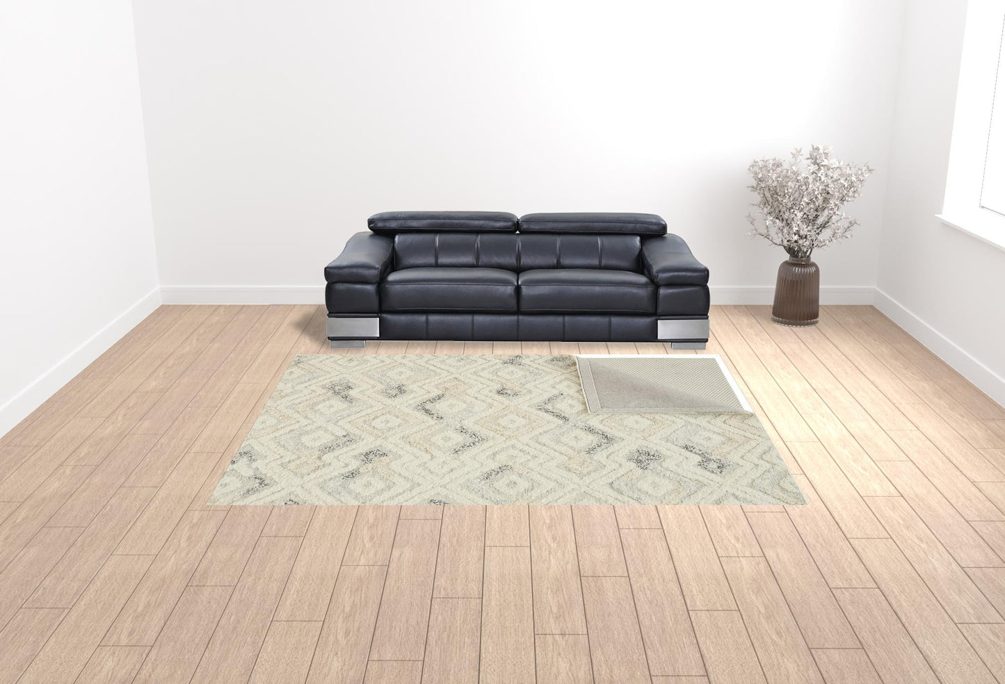 4' X 6' Gray And Ivory Wool Geometric Tufted Handmade Area Rug