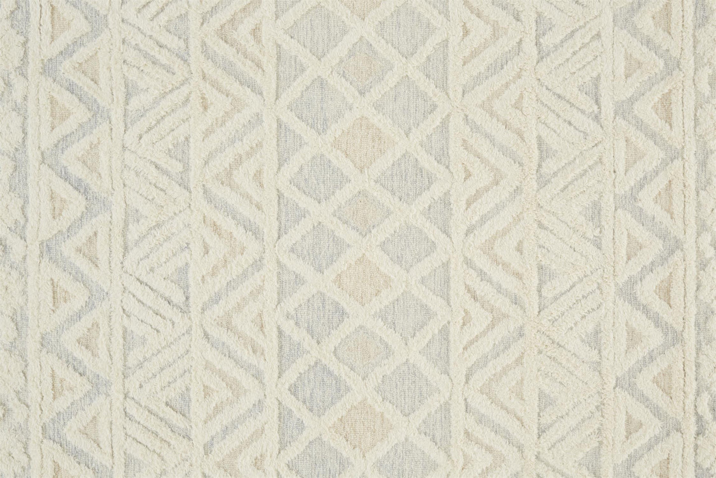 4' X 6' Ivory Blue And Tan Wool Geometric Tufted Handmade Stain Resistant Area Rug