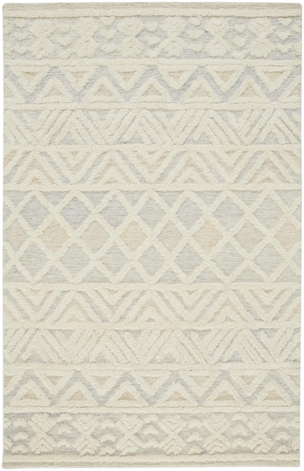 4' X 6' Ivory Blue And Tan Wool Geometric Tufted Handmade Stain Resistant Area Rug