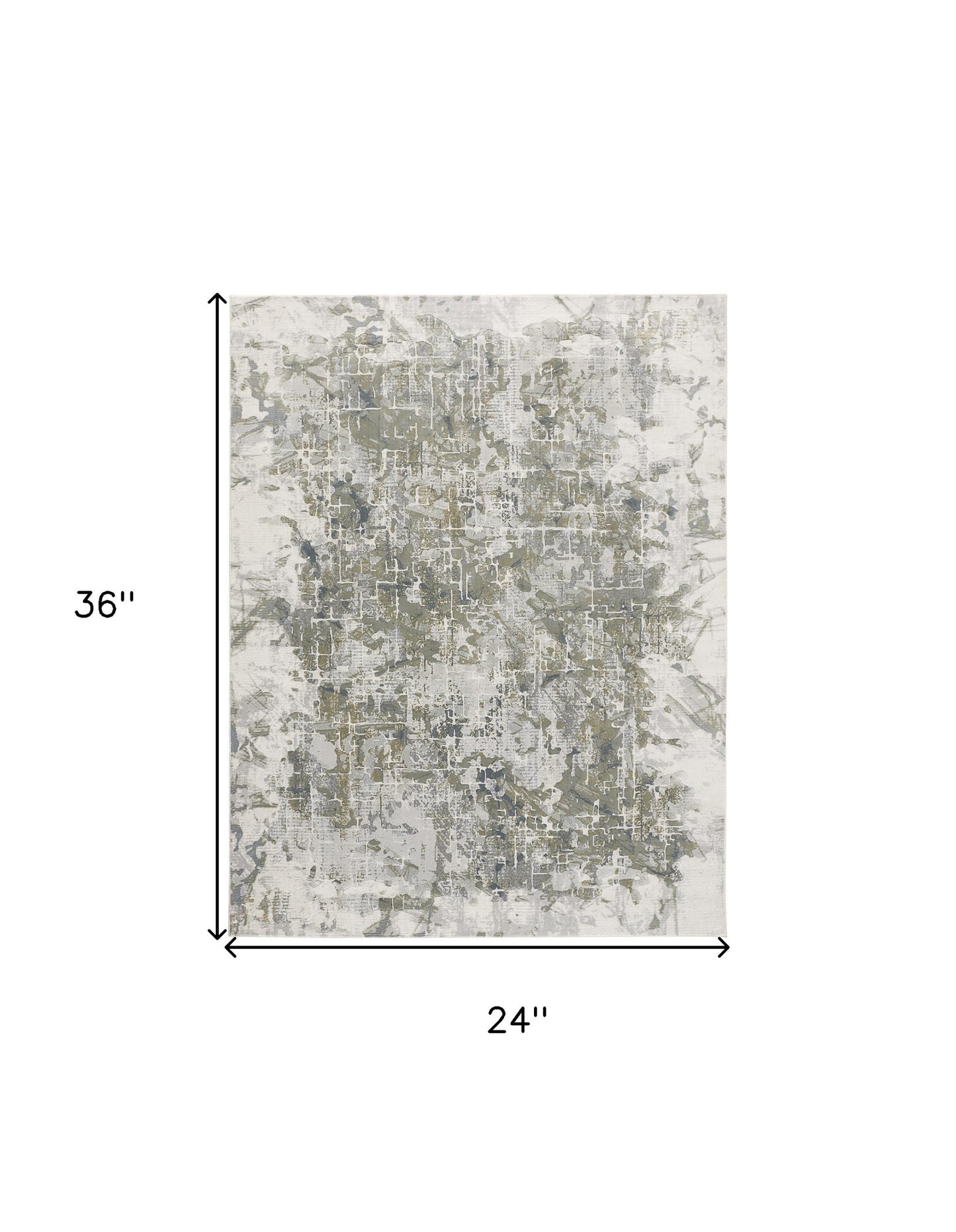 3' X 5' Green Gray And Ivory Abstract Distressed Stain Resistant Area Rug
