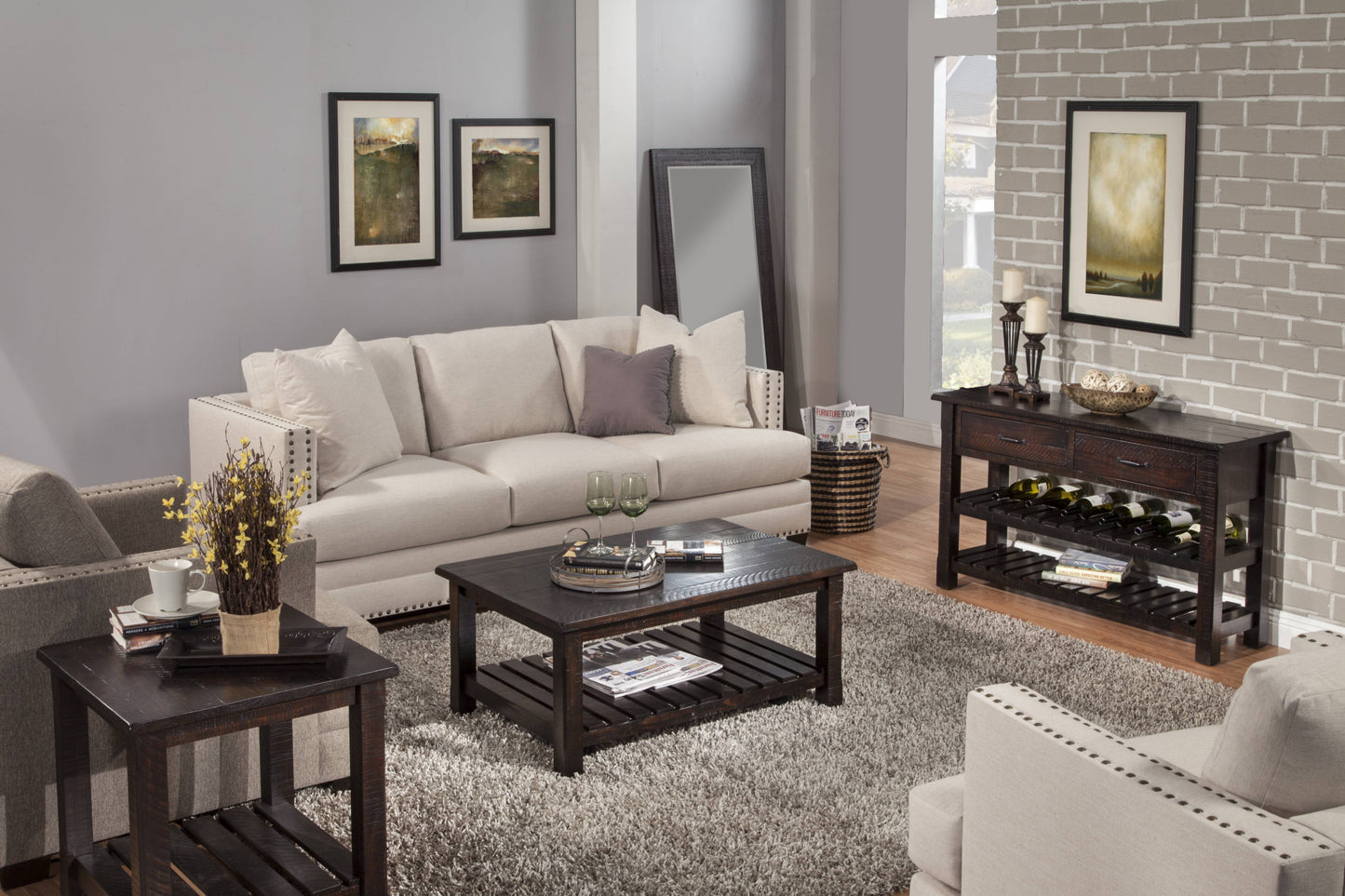 42" Espresso Solid Wood Rectangular Distressed Coffee Table With Shelf