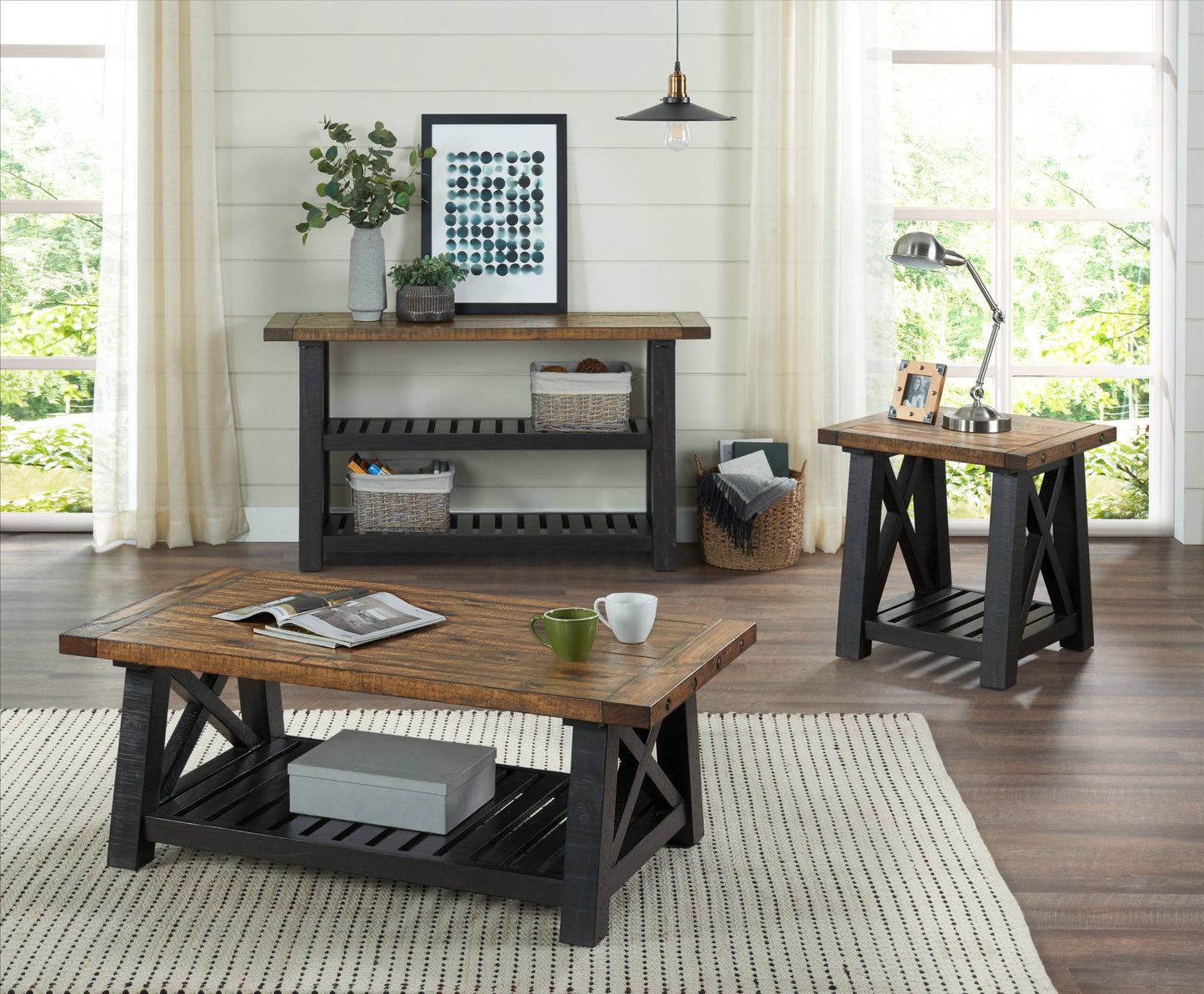 50" Rustic Black And Natural Solid Wood Rectangular Distressed Coffee Table