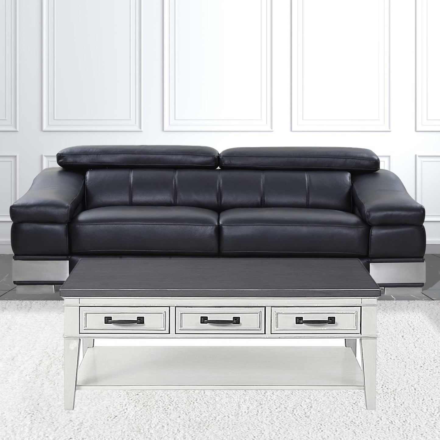 48" Antique White And Grey Rectangular Coffee Table With Storage