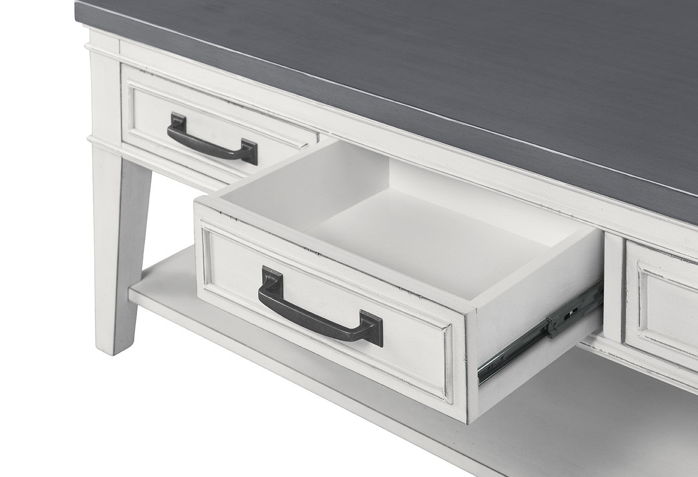 48" Antique White And Grey Rectangular Coffee Table With Storage