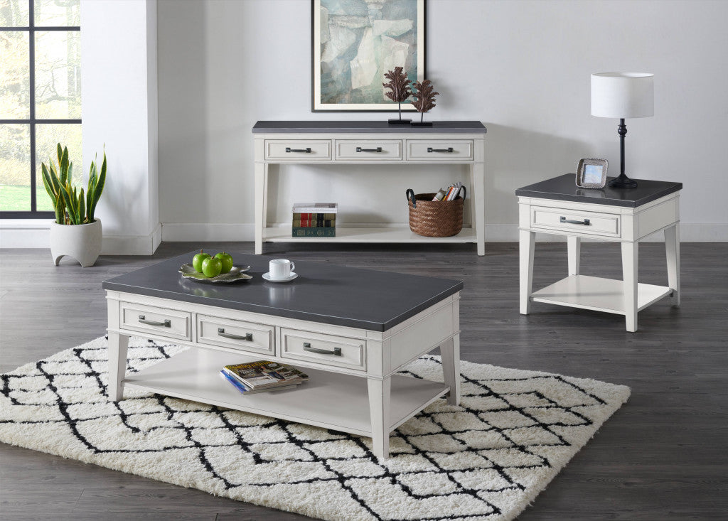 48" Antique White And Grey Rectangular Coffee Table With Storage