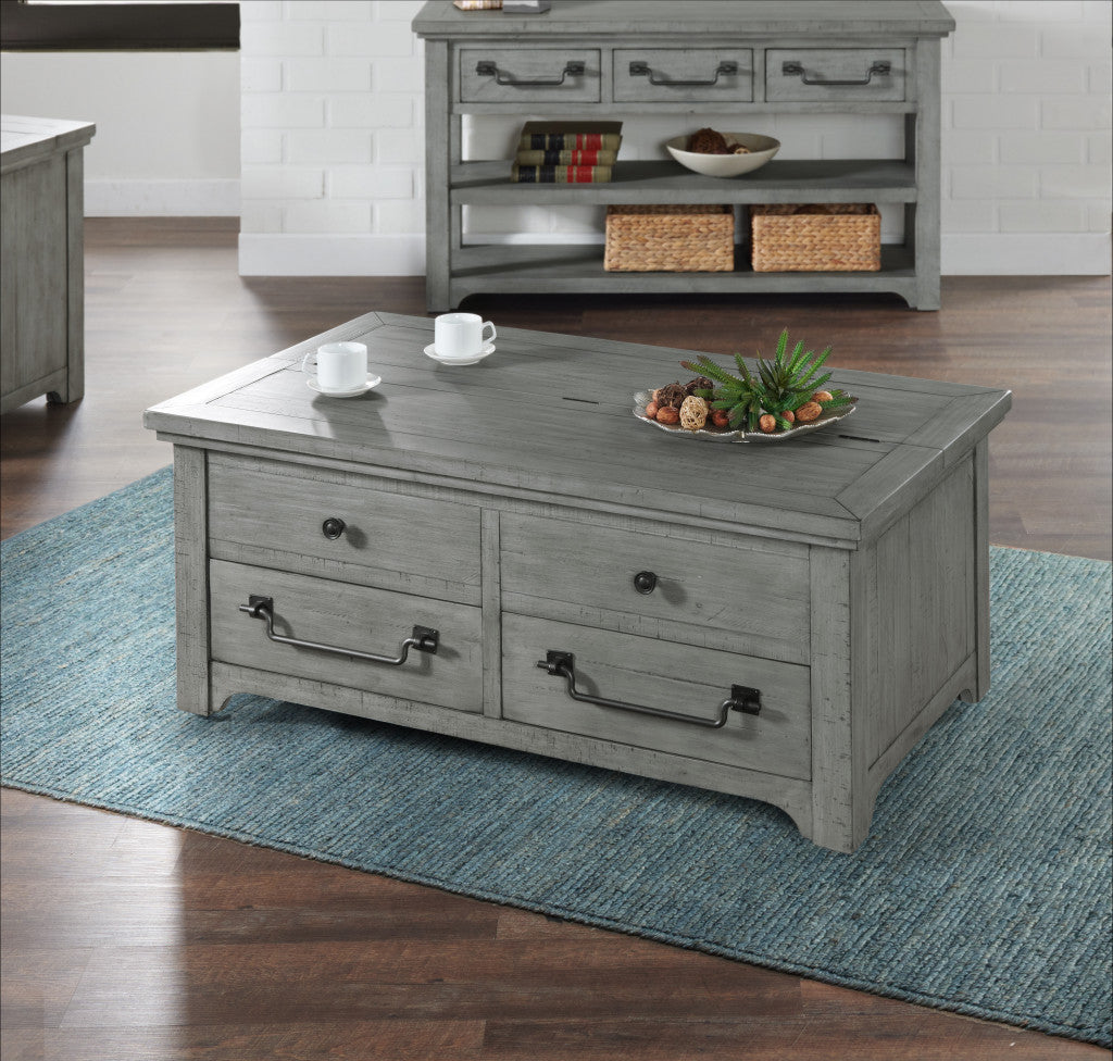 48" Dove Grey Solid Wood Rectangular Lift Top Storage Coffee Table