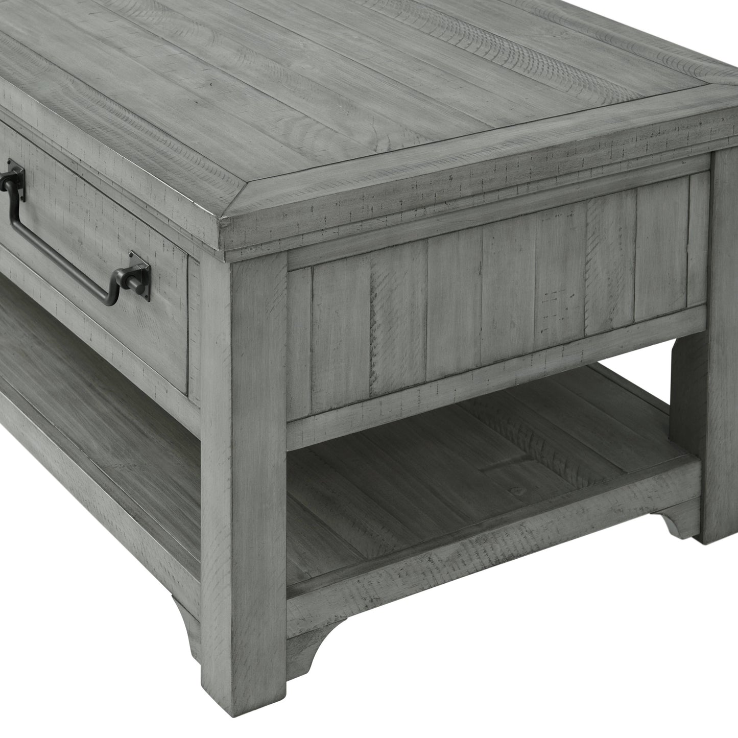 50" Dove Grey Solid Wood Distressed Coffee Table With Storage