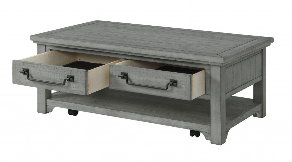 50" Dove Grey Solid Wood Distressed Coffee Table With Storage