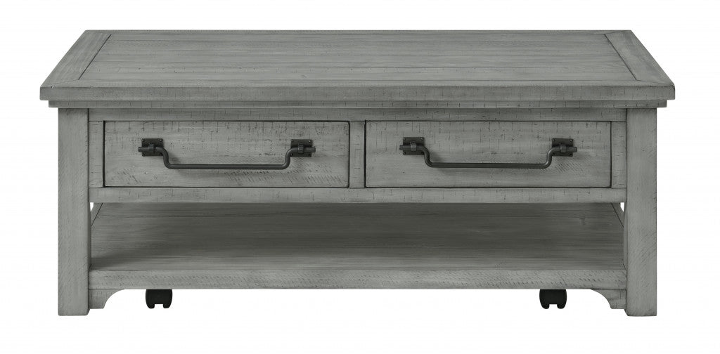 50" Dove Grey Solid Wood Distressed Coffee Table With Storage