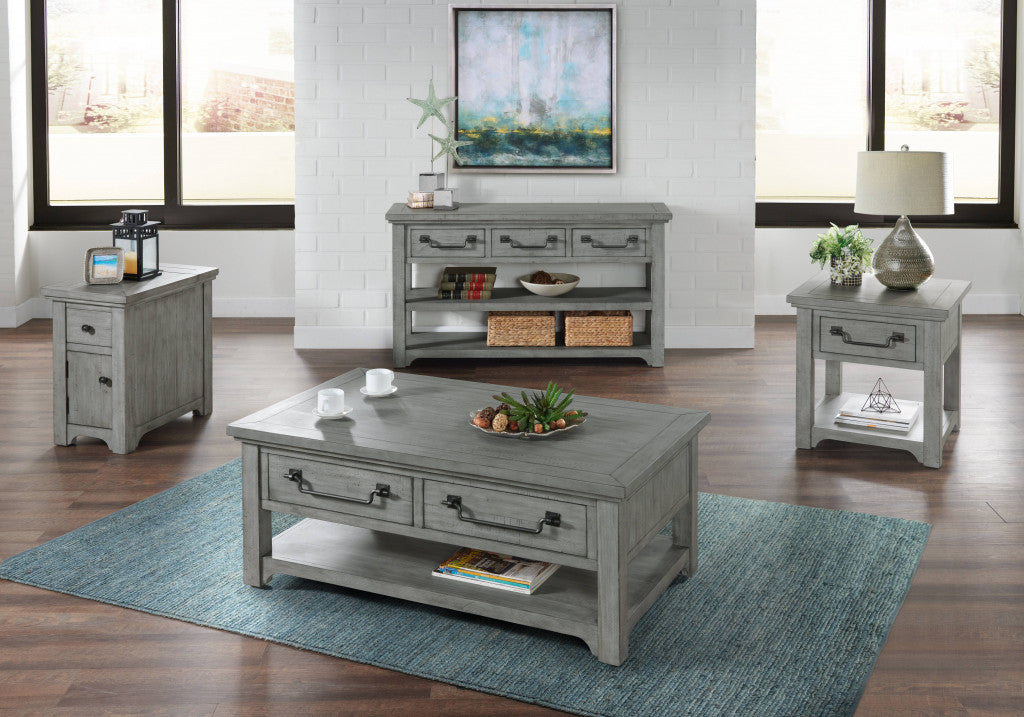 50" Dove Grey Solid Wood Distressed Coffee Table With Storage