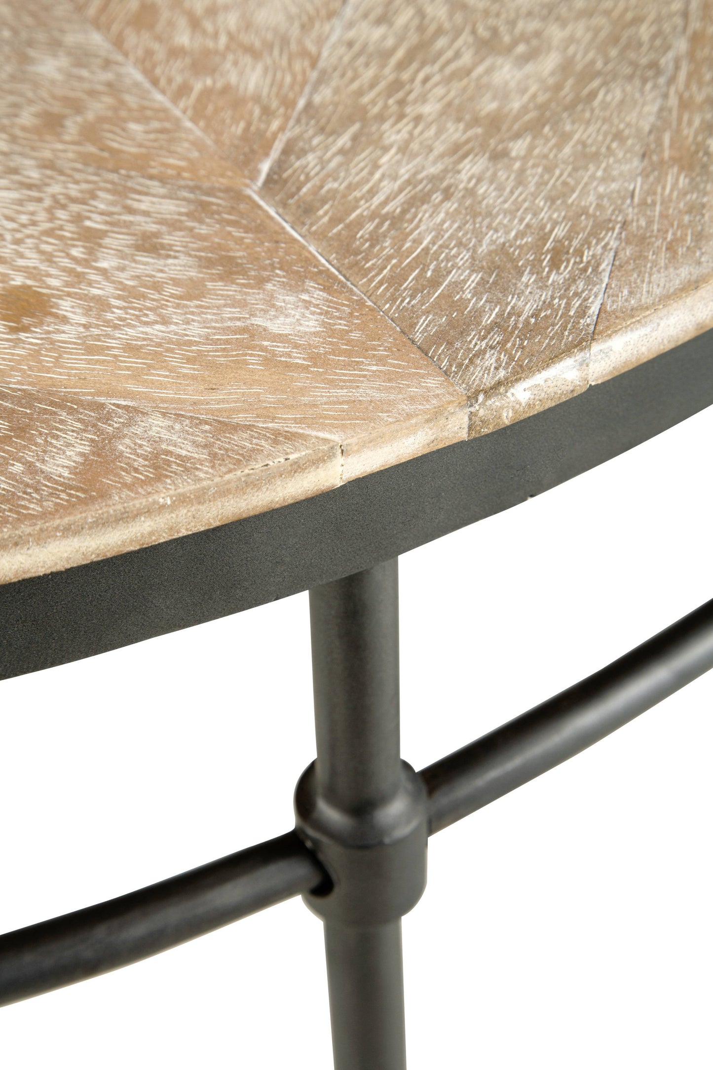 38" Black And Rustic Washed Mango Wood Round Distressed Coffee Table