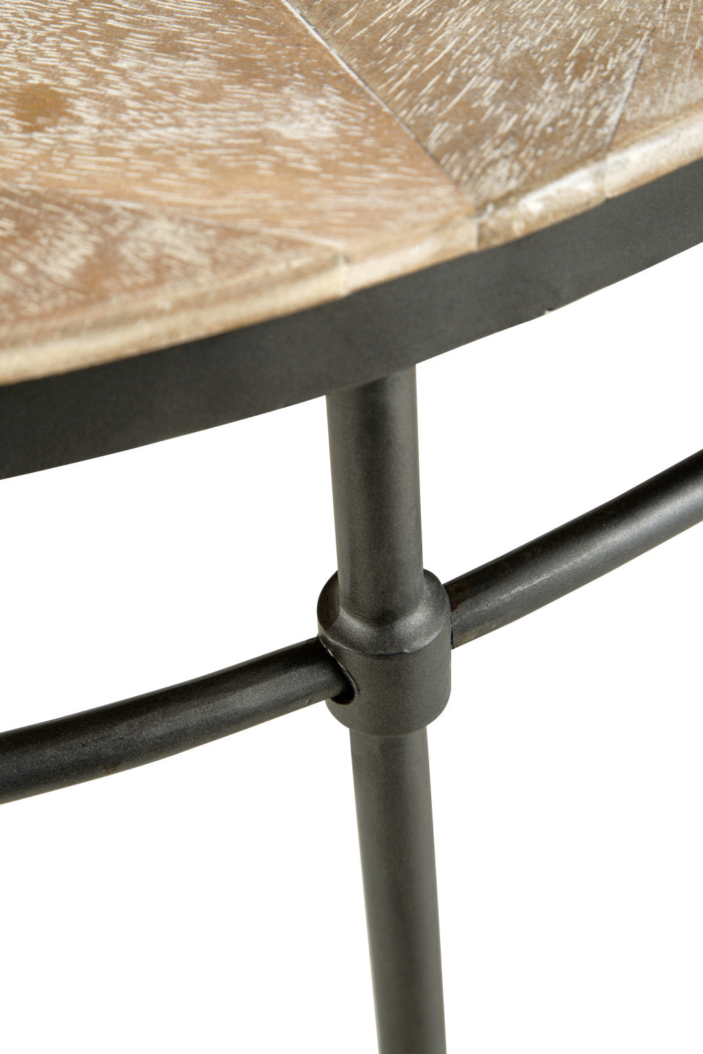 38" Black And Rustic Washed Mango Wood Round Distressed Coffee Table