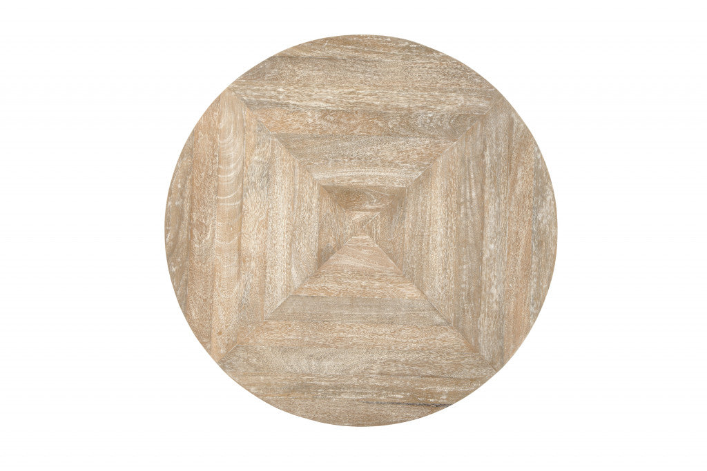 38" Black And Rustic Washed Mango Wood Round Distressed Coffee Table
