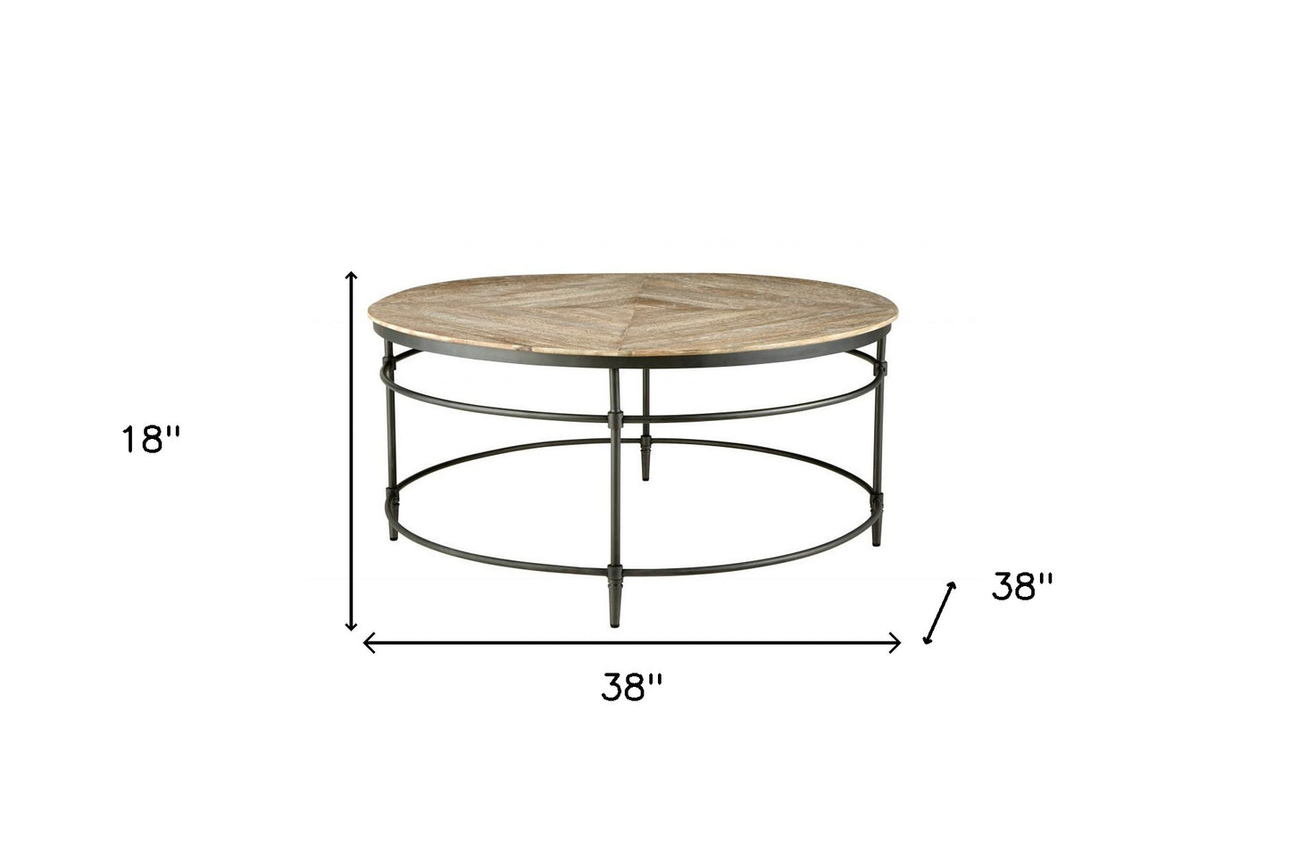 38" Black And Rustic Washed Mango Wood Round Distressed Coffee Table