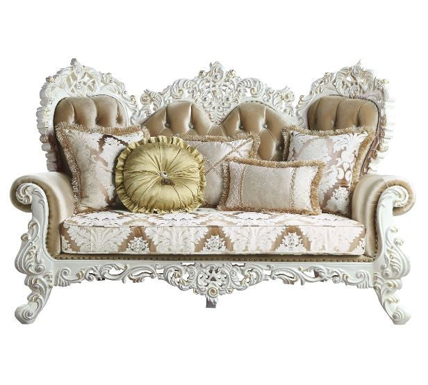 78" Brown And White Love Seat And Toss Pillows