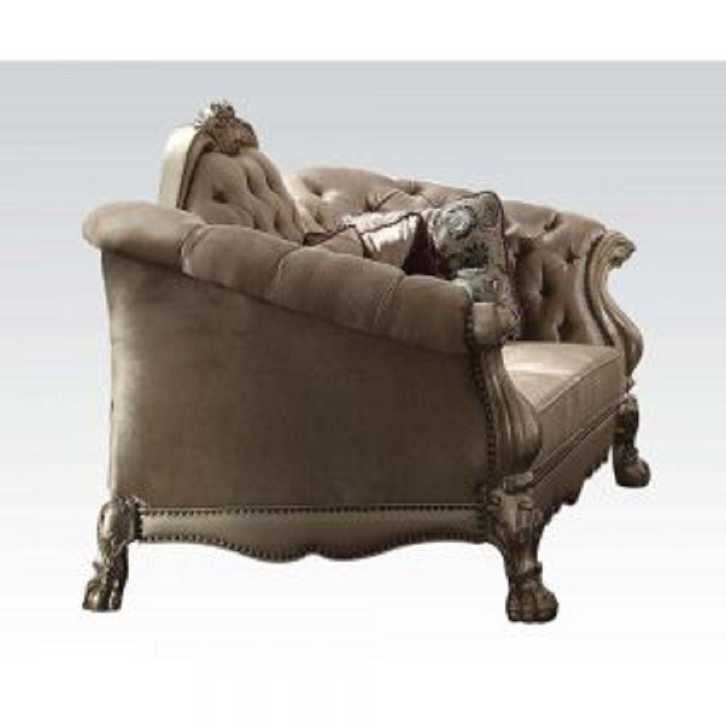 73" Bone Velvet Velvet Love Seat And Toss Pillows