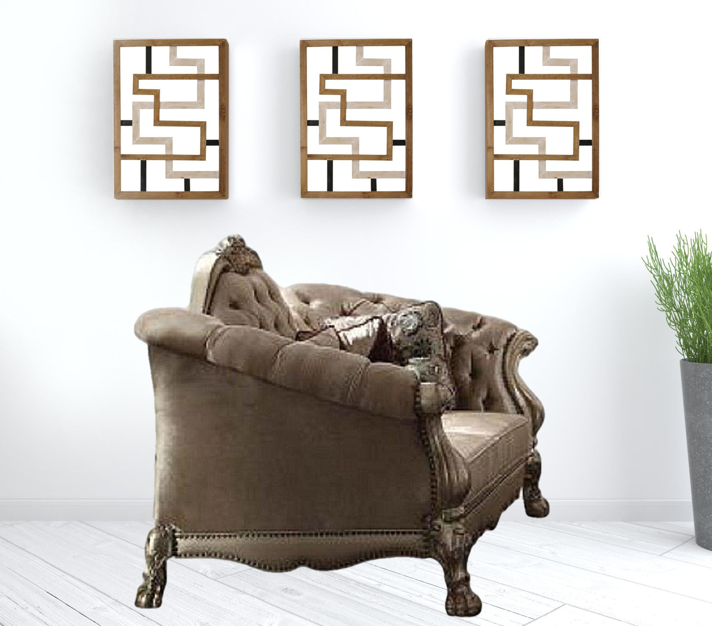 73" Bone Velvet Velvet Love Seat And Toss Pillows