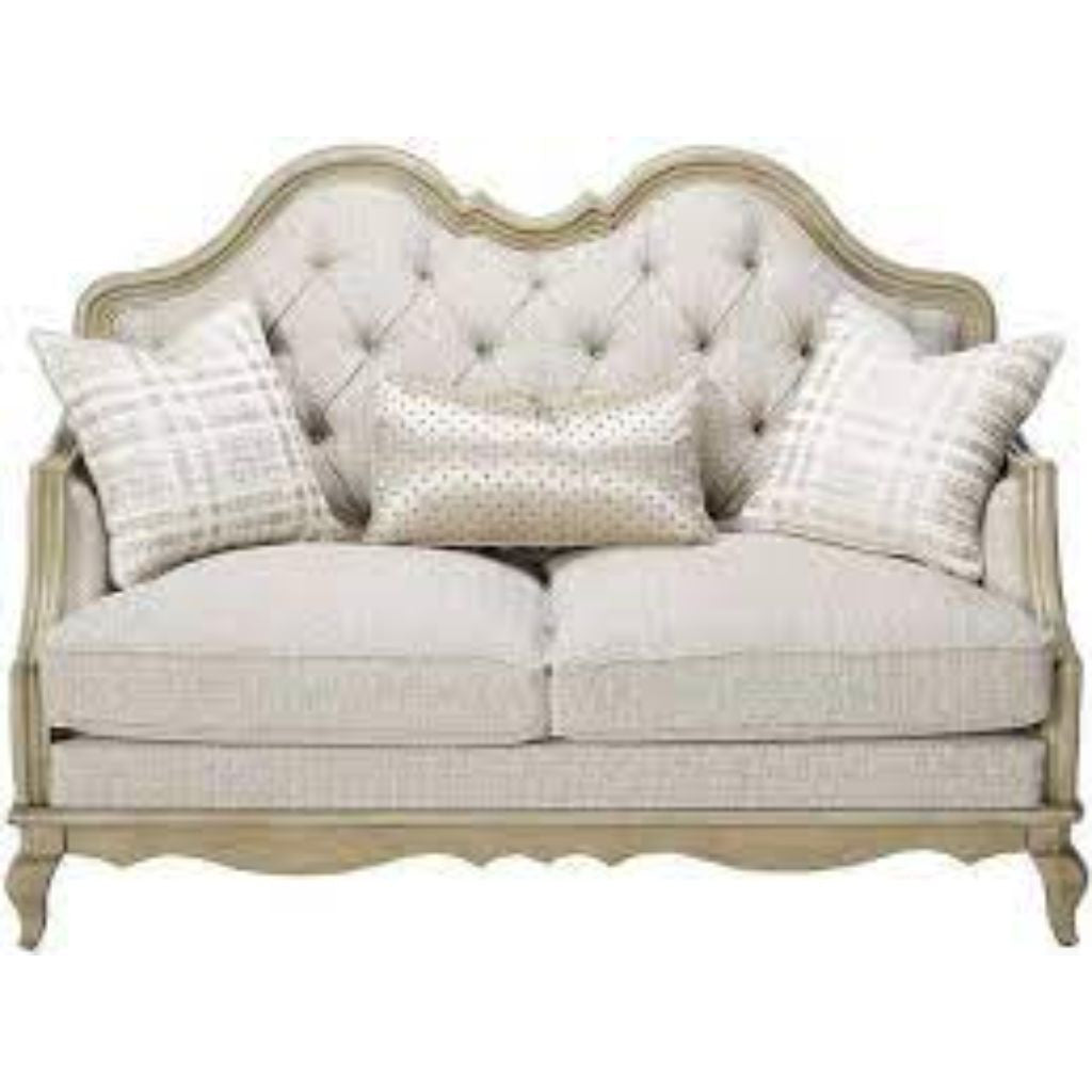 70" Silver And Platinum Faux Leather Love Seat And Toss Pillows