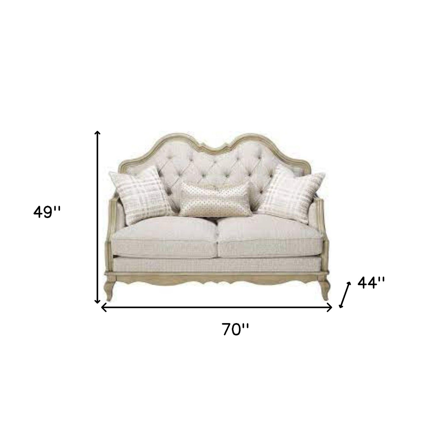 70" Silver And Platinum Faux Leather Love Seat And Toss Pillows