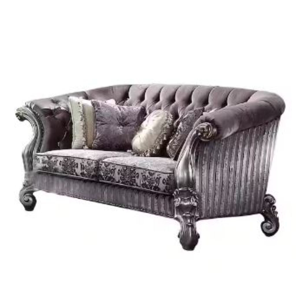 76" Purple And Platinum Velvet Love Seat And Toss Pillows