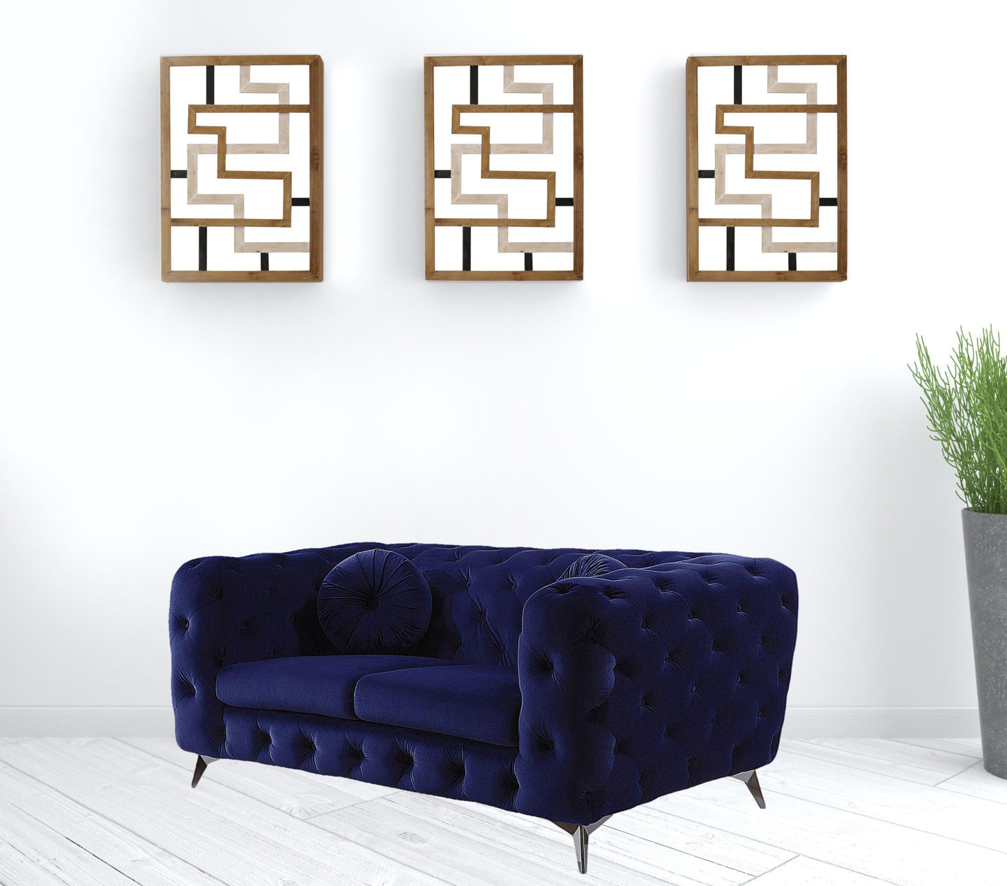 72" Blue And Silver Velvet Love Seat