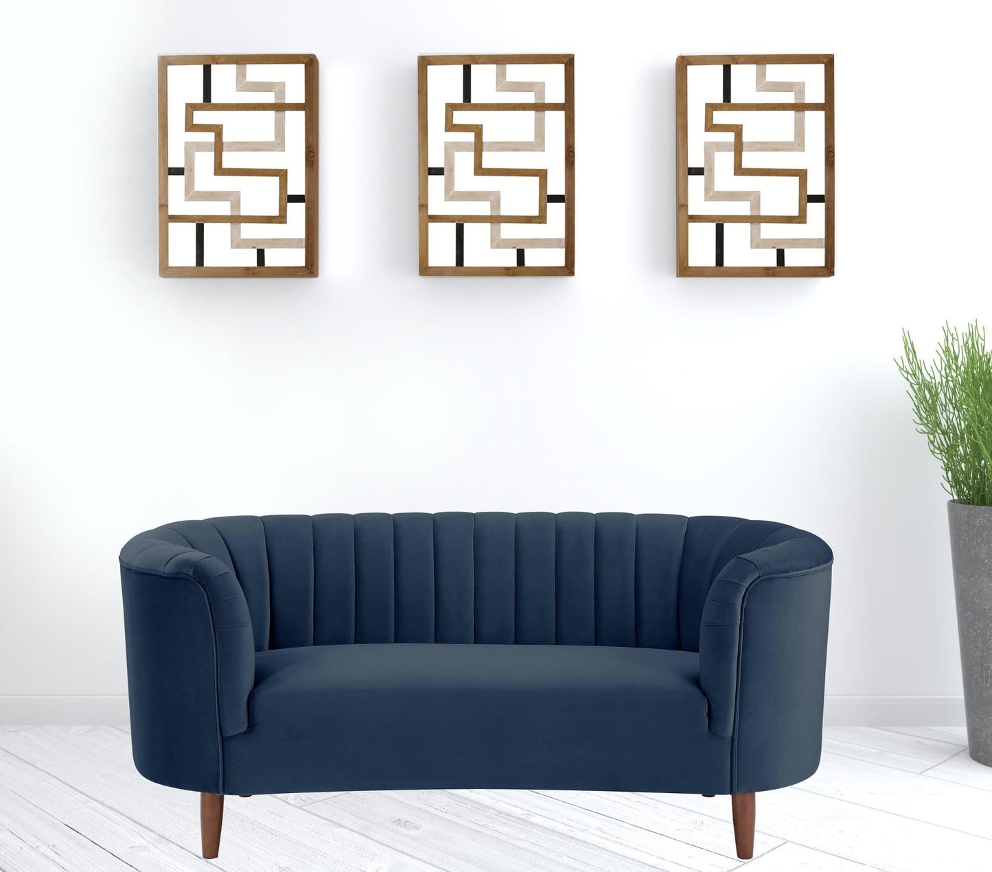 71" Blue And Brown Velvet Love Seat