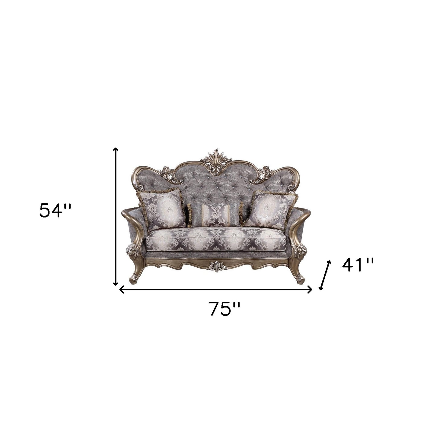 75" Gray And Platinum Cotton Blend Love Seat And Toss Pillows