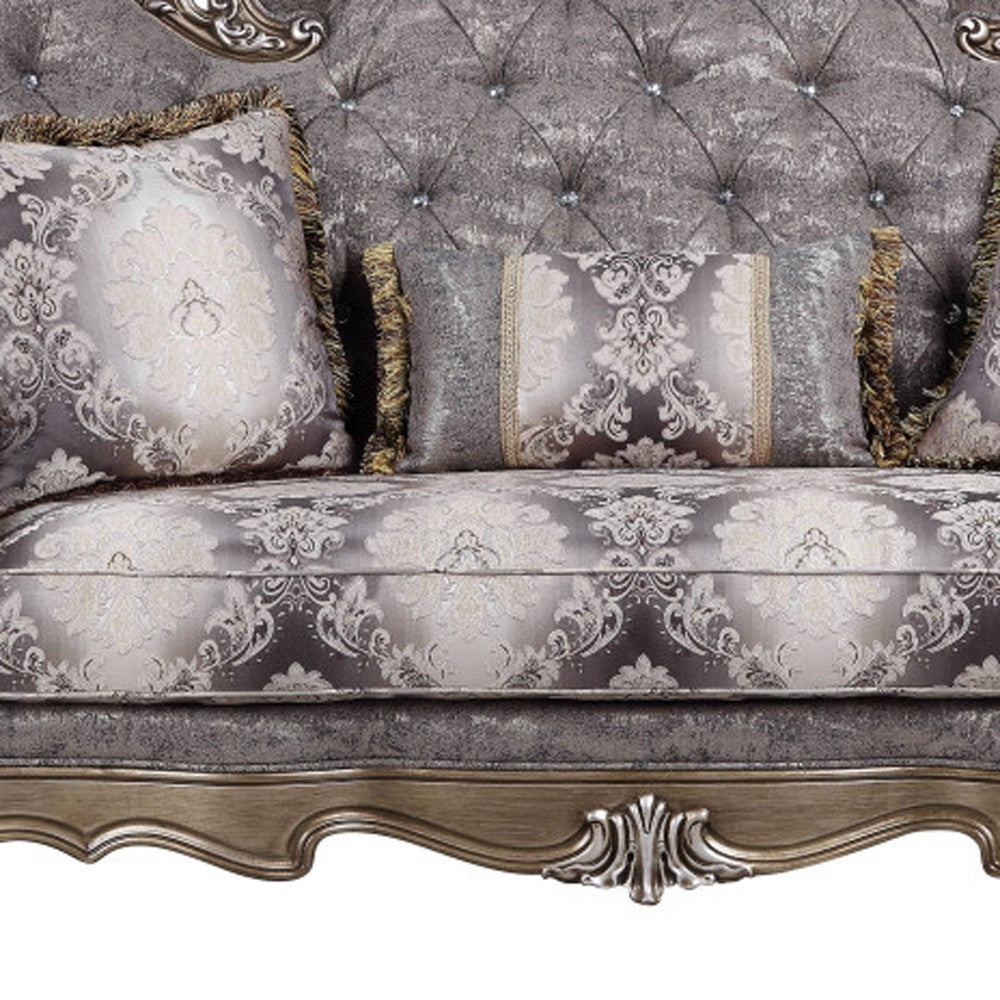 75" Gray And Platinum Cotton Blend Love Seat And Toss Pillows