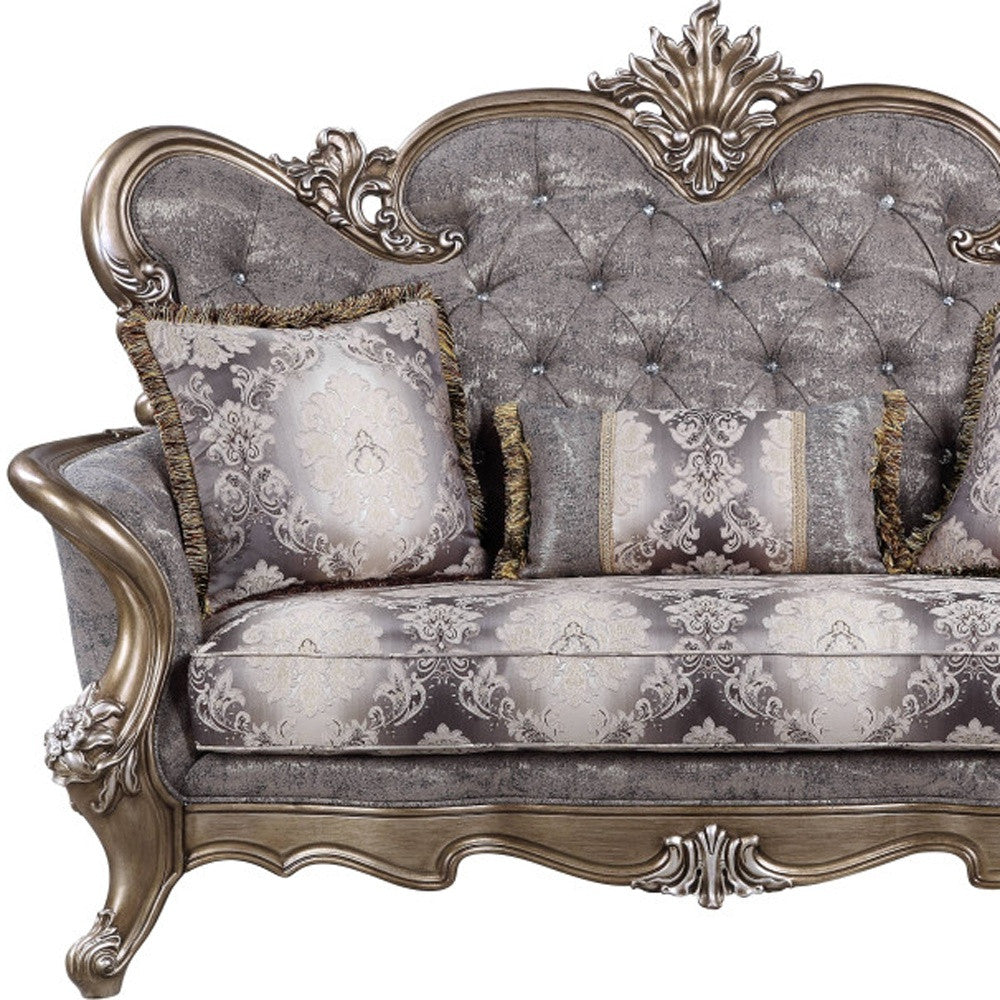 75" Gray And Platinum Cotton Blend Love Seat And Toss Pillows