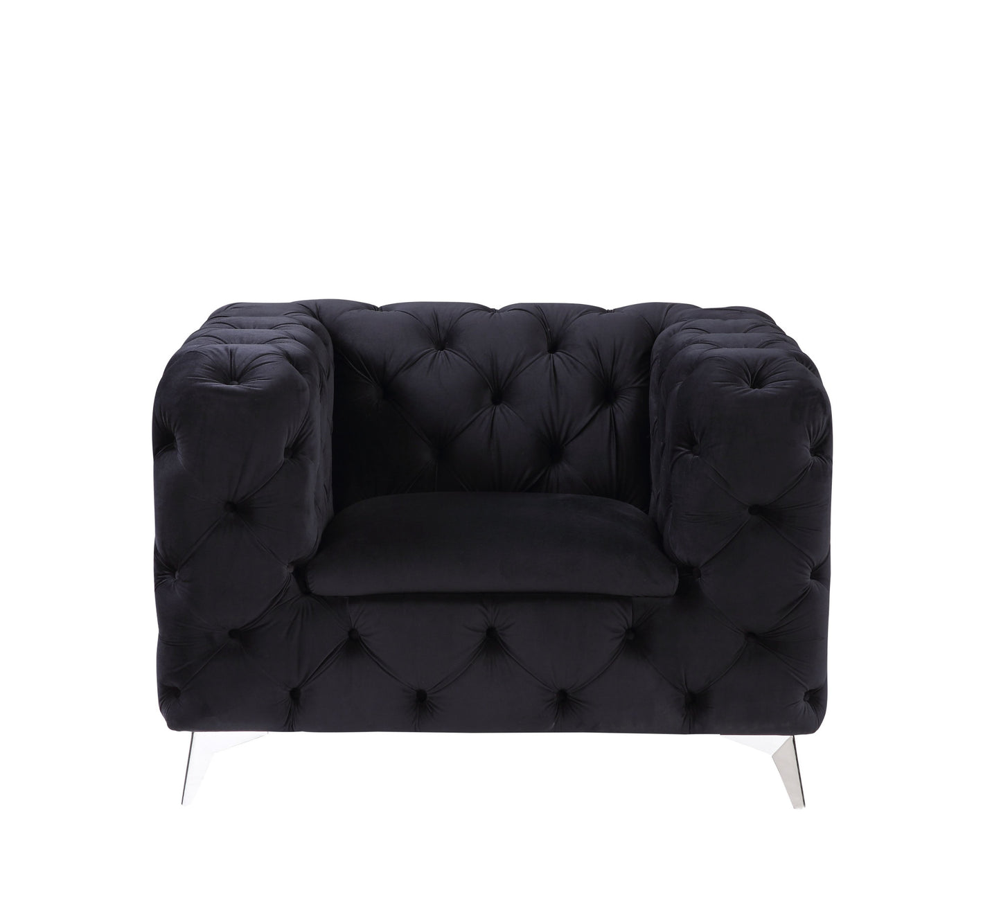 46" Black Velvet And Chrome Tufted Arm Chair