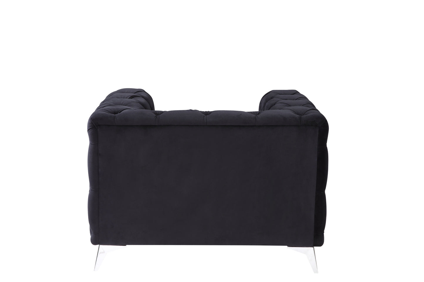 46" Black Velvet And Chrome Tufted Arm Chair